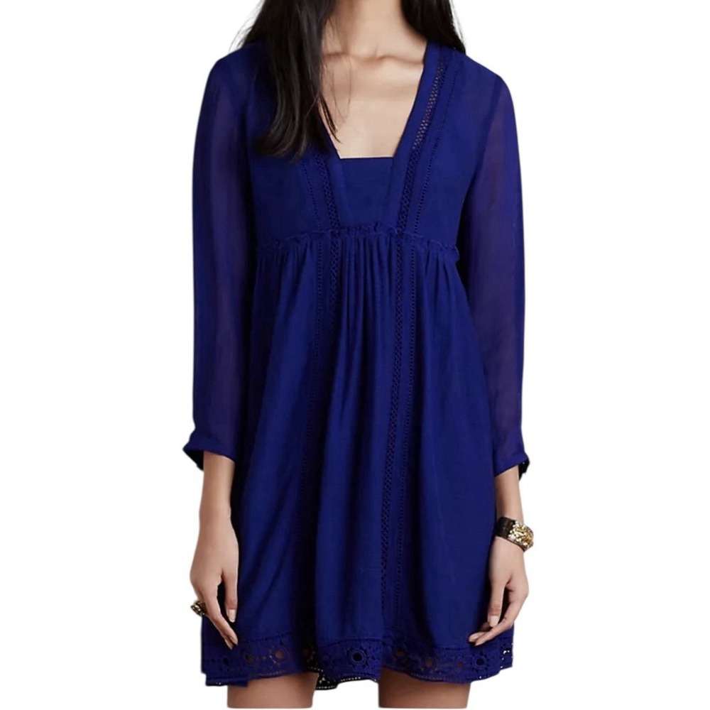 Anthropologie Vanessa Virginia Dress Women Size 4 Sheer Long Sleeve‎ Designer
